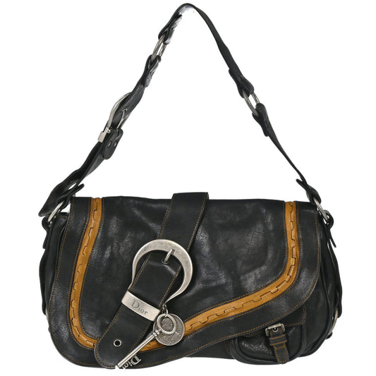 Christian Dior Black Leather Gaucho Shoulder Bag