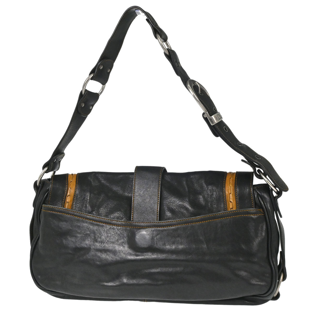 Christian Dior Black Leather Gaucho Shoulder Bag