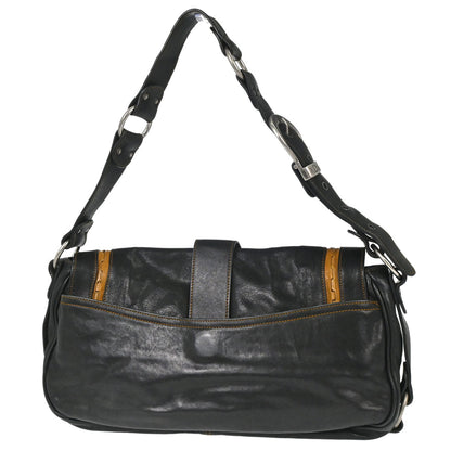 Christian Dior Black Leather Gaucho Shoulder Bag