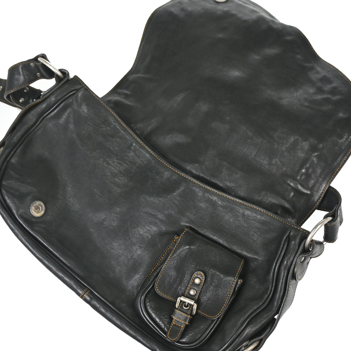 Christian Dior Black Leather Gaucho Shoulder Bag