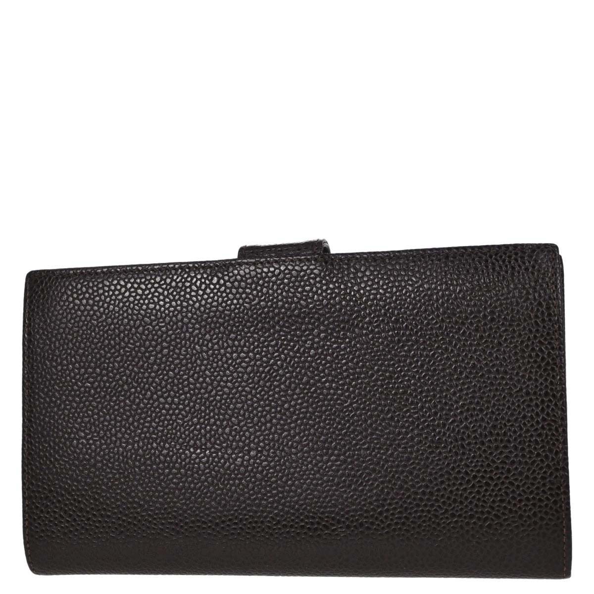 Chanel 2002-2003 Brown Caviar Skin Long Bifold Wallet Purse