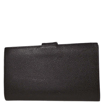 Chanel 2002-2003 Brown Caviar Skin Long Bifold Wallet Purse