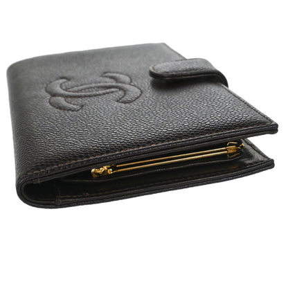 Chanel 2002-2003 Brown Caviar Skin Long Bifold Wallet Purse