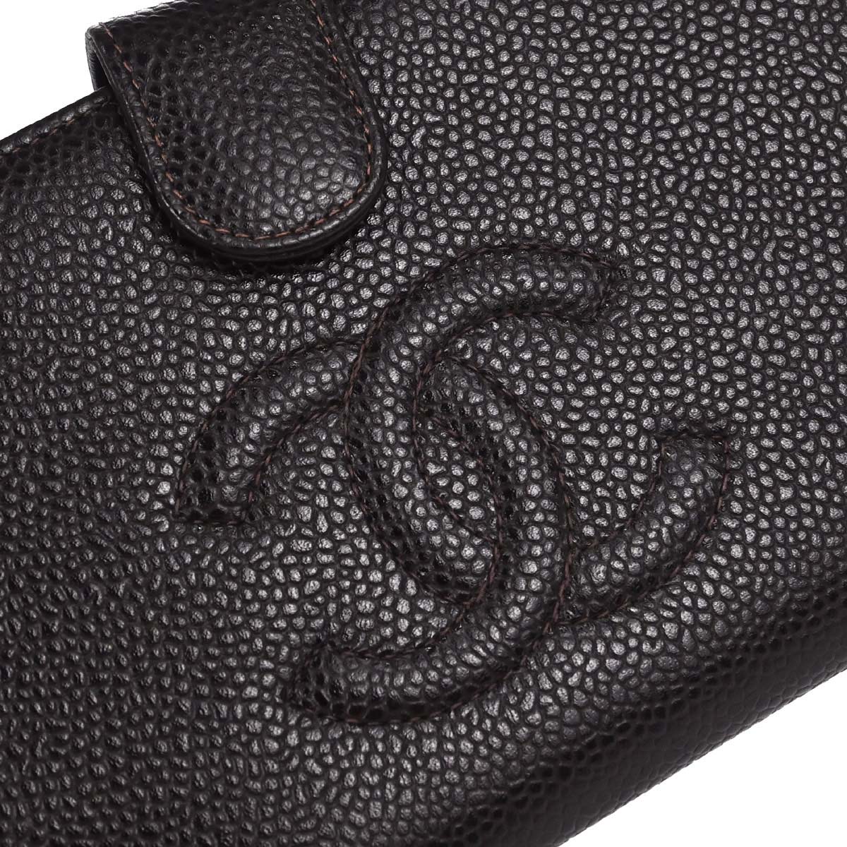Chanel 2002-2003 Brown Caviar Skin Long Bifold Wallet Purse