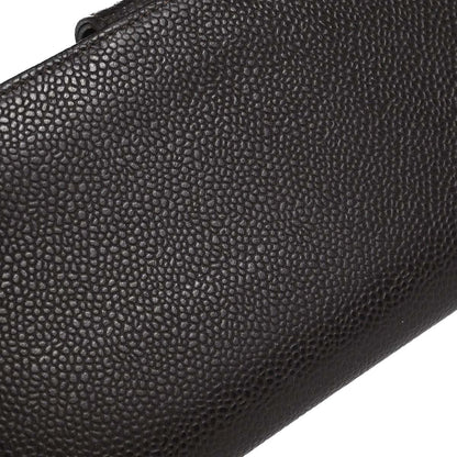 Chanel 2002-2003 Brown Caviar Skin Long Bifold Wallet Purse