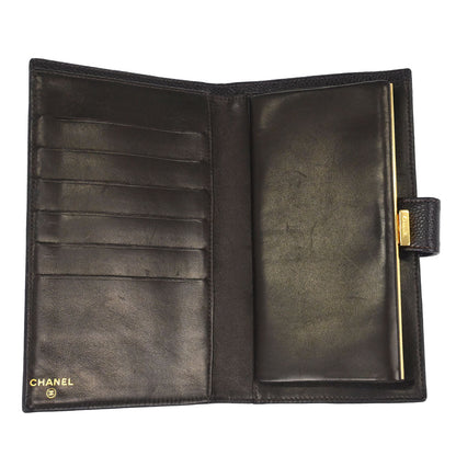Chanel 2002-2003 Brown Caviar Skin Long Bifold Wallet Purse