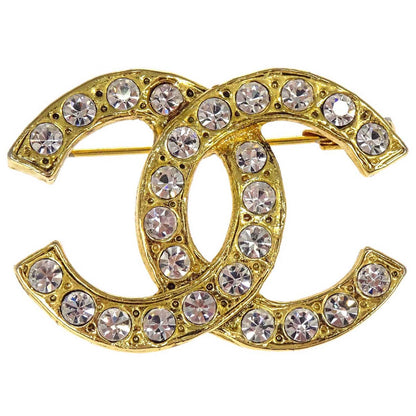 Chanel CC Brooch Pin Gold Rhinestone