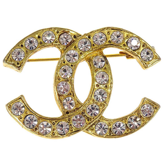 Chanel CC Brooch Pin Gold Rhinestone