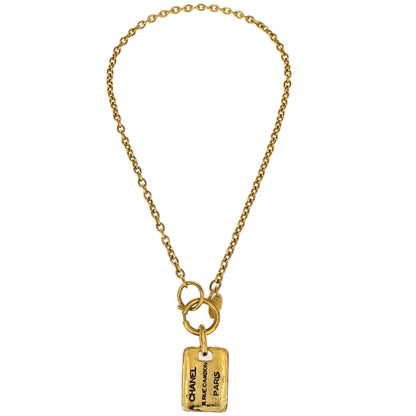 Chanel Rectangle Chain Necklace Pendant Gold