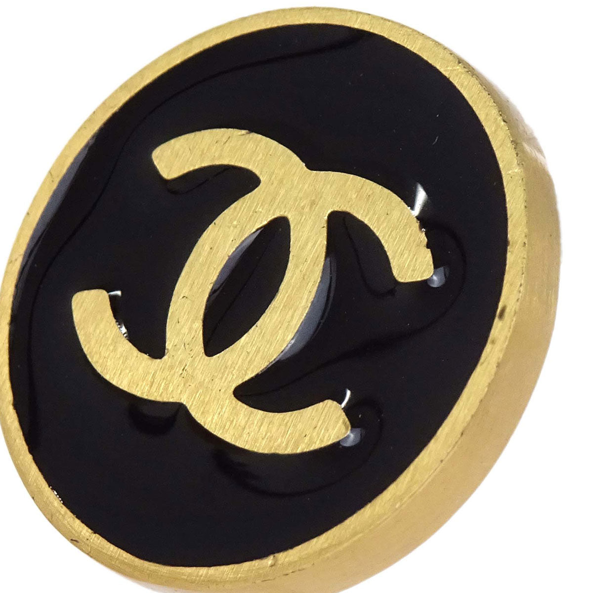 Chanel Button Clip-On Earrings Gold Black 01P