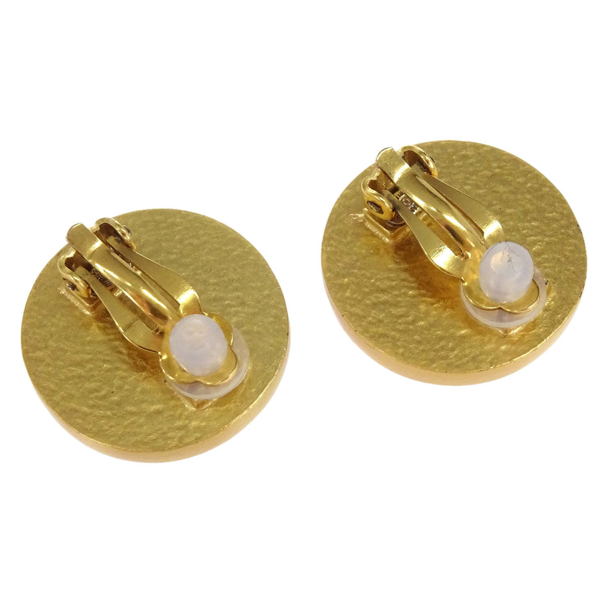 Chanel Button Clip-On Earrings Gold Black 01P