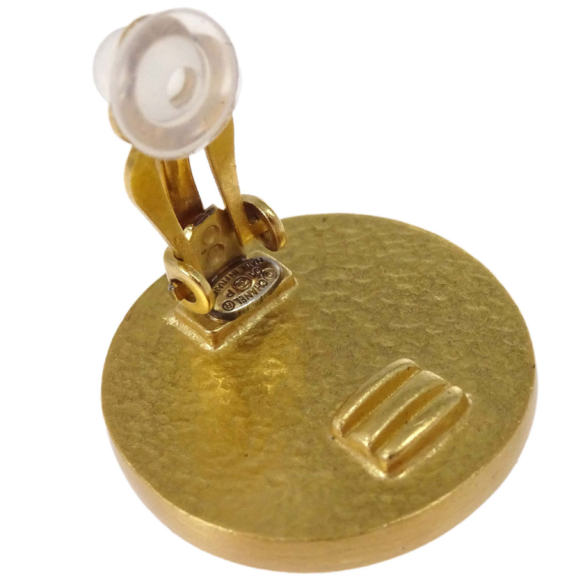 Chanel Button Clip-On Earrings Gold Black 01P
