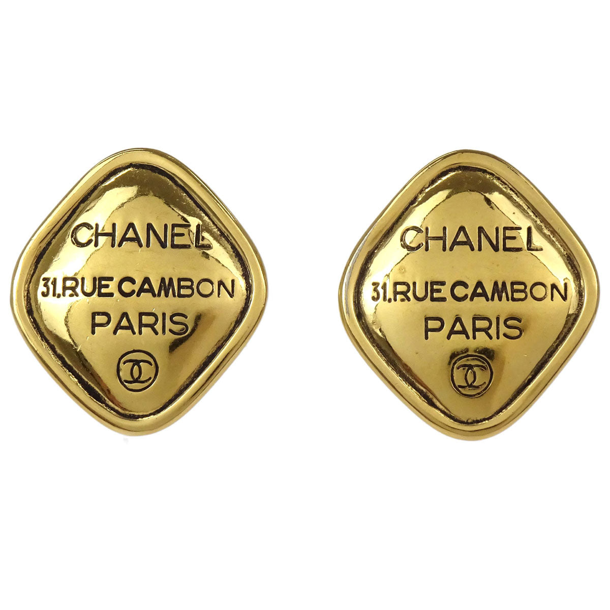 Chanel Rhombus Clip-On Earrings Gold 2439