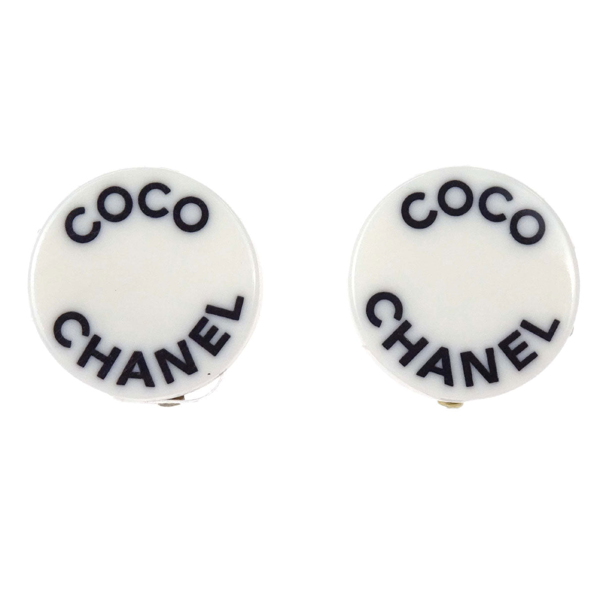 Chanel Button Clip-On Earrings Acrylic White 07P