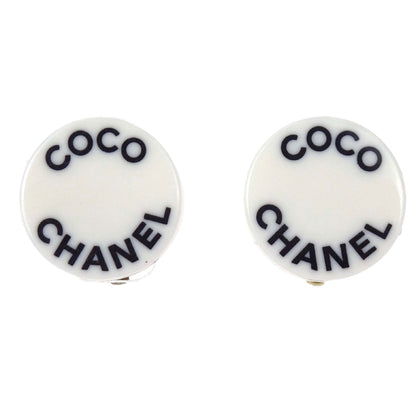 Chanel Button Clip-On Earrings Acrylic White 07P