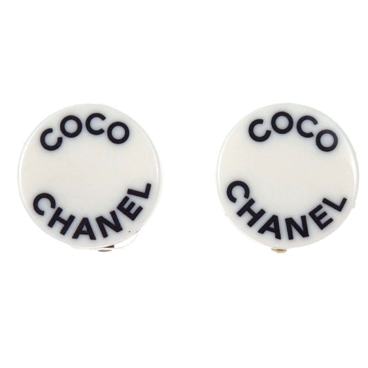 Chanel Button Clip-On Earrings Acrylic White 07P