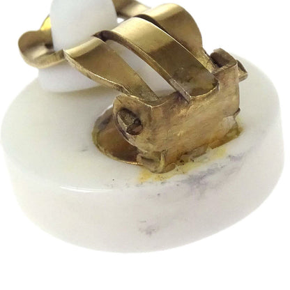 Chanel Button Clip-On Earrings Acrylic White 07P