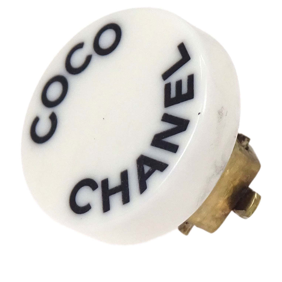 Chanel Button Clip-On Earrings Acrylic White 07P