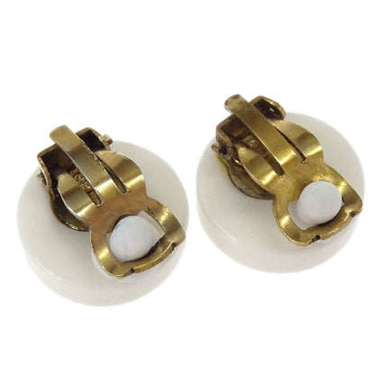 Chanel Button Clip-On Earrings Acrylic White 07P