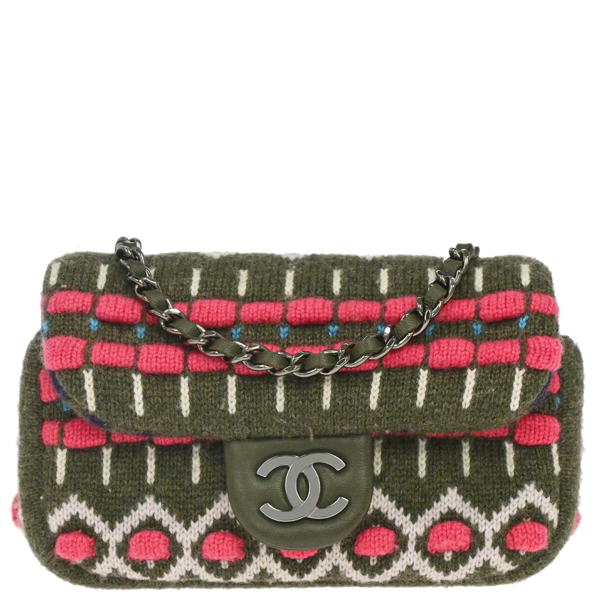 Chanel 2015-2016 Khaki Cashmere Paris-Salzburg Knit Chain Shoulder Bag