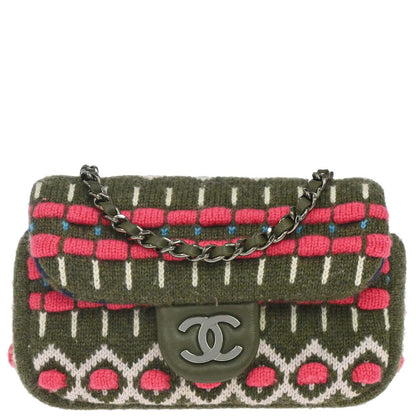 Chanel 2015-2016 Khaki Cashmere Paris-Salzburg Knit Chain Shoulder Bag