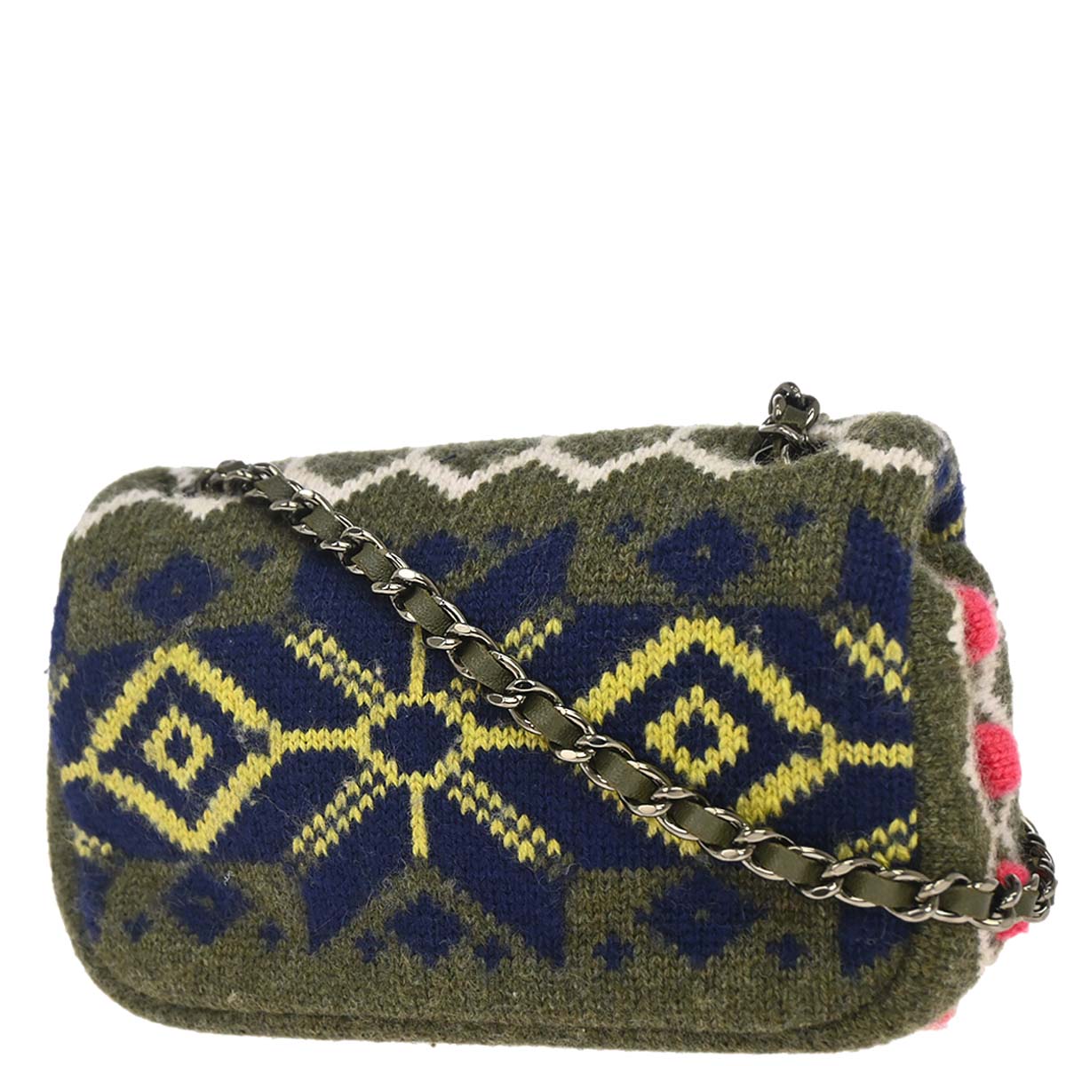 Chanel 2015-2016 Khaki Cashmere Paris-Salzburg Knit Chain Shoulder Bag