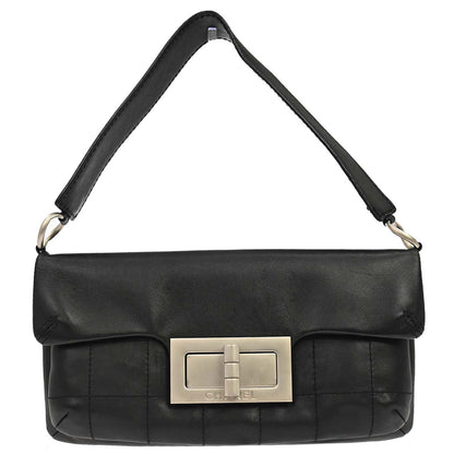 Chanel 2003-2004 Black Lambskin Choco Bar Mademoiselle Lock Handbag