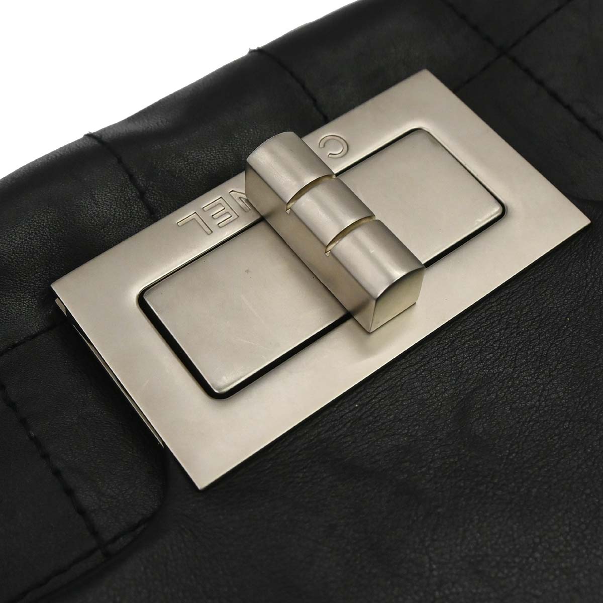 Chanel 2003-2004 Black Lambskin Choco Bar Mademoiselle Lock Handbag