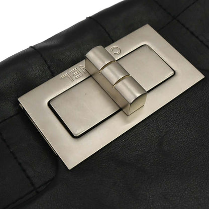 Chanel 2003-2004 Black Lambskin Choco Bar Mademoiselle Lock Handbag