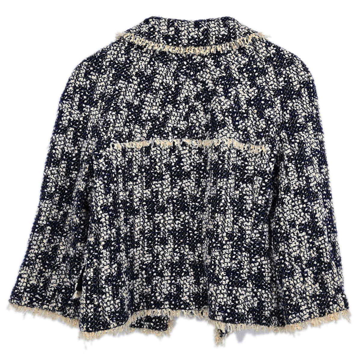 Chanel 2005 Single Breasted Tweed Houndstooth Jacket Navy #36