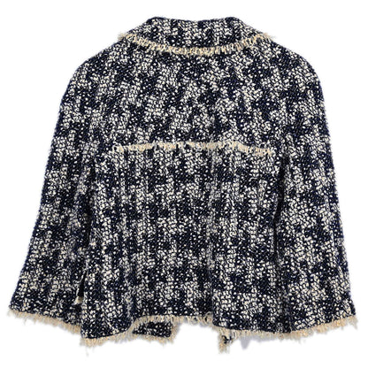 Chanel 2005 Single Breasted Tweed Houndstooth Jacket Navy #36