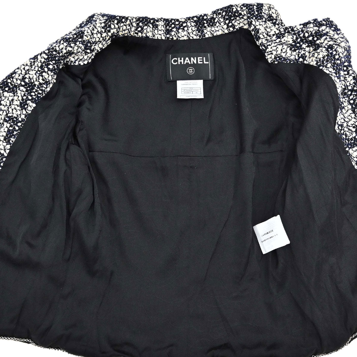 Chanel 2005 Single Breasted Tweed Houndstooth Jacket Navy #36
