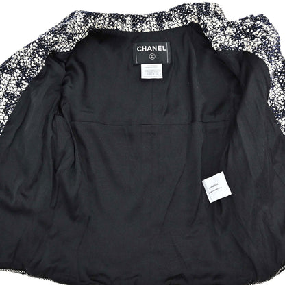 Chanel 2005 Single Breasted Tweed Houndstooth Jacket Navy #36