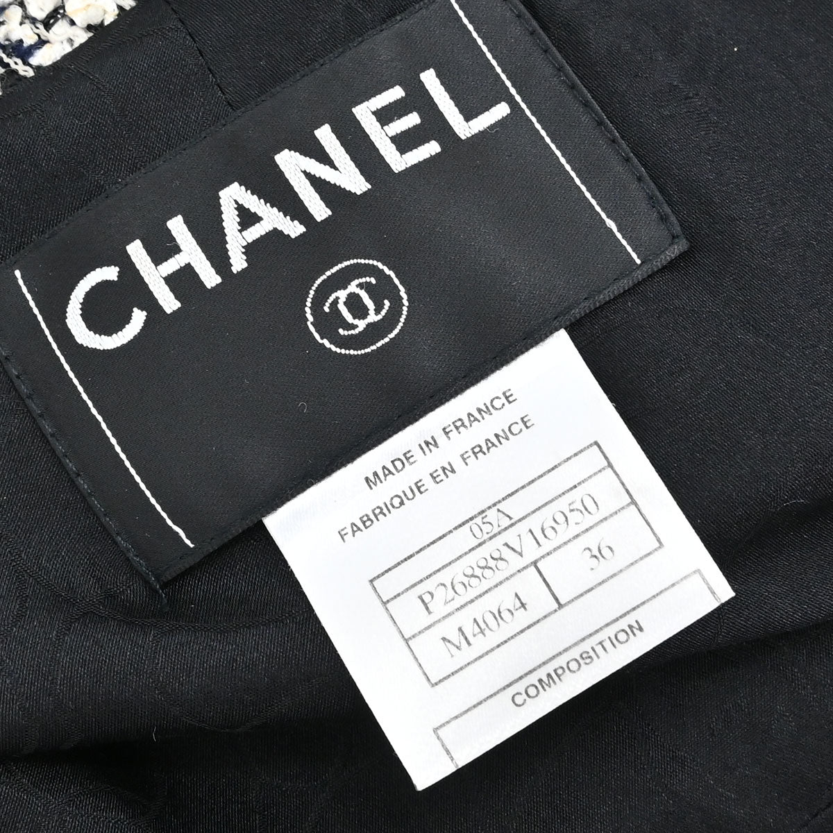 Chanel 2005 Single Breasted Tweed Houndstooth Jacket Navy #36
