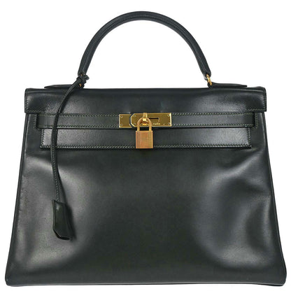 Hermes Vert Fonce Box Calf Kelly 32 Retourne Handbag