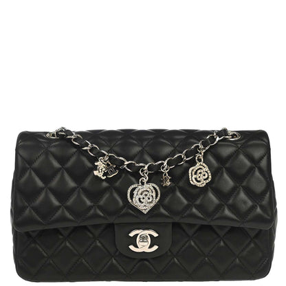 Chanel 2014 Black Lambskin Valentine Single Flap Shoulder Bag