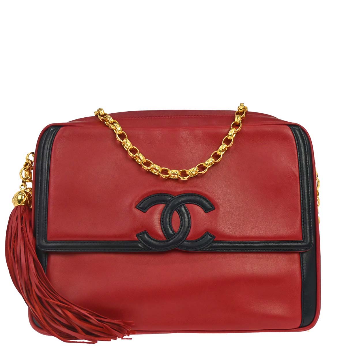 Chanel Red Black Lambskin Camera Bag Large