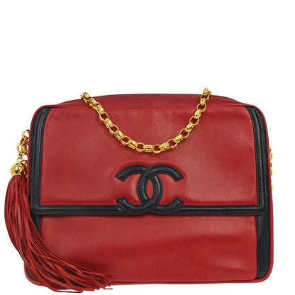 Chanel Red Black Lambskin Camera Bag Large