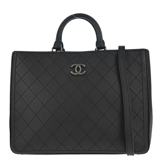 Chanel 2017-2018 Black Calfskin Wild Stitch So Light Tote 2way Shoulder Handbag