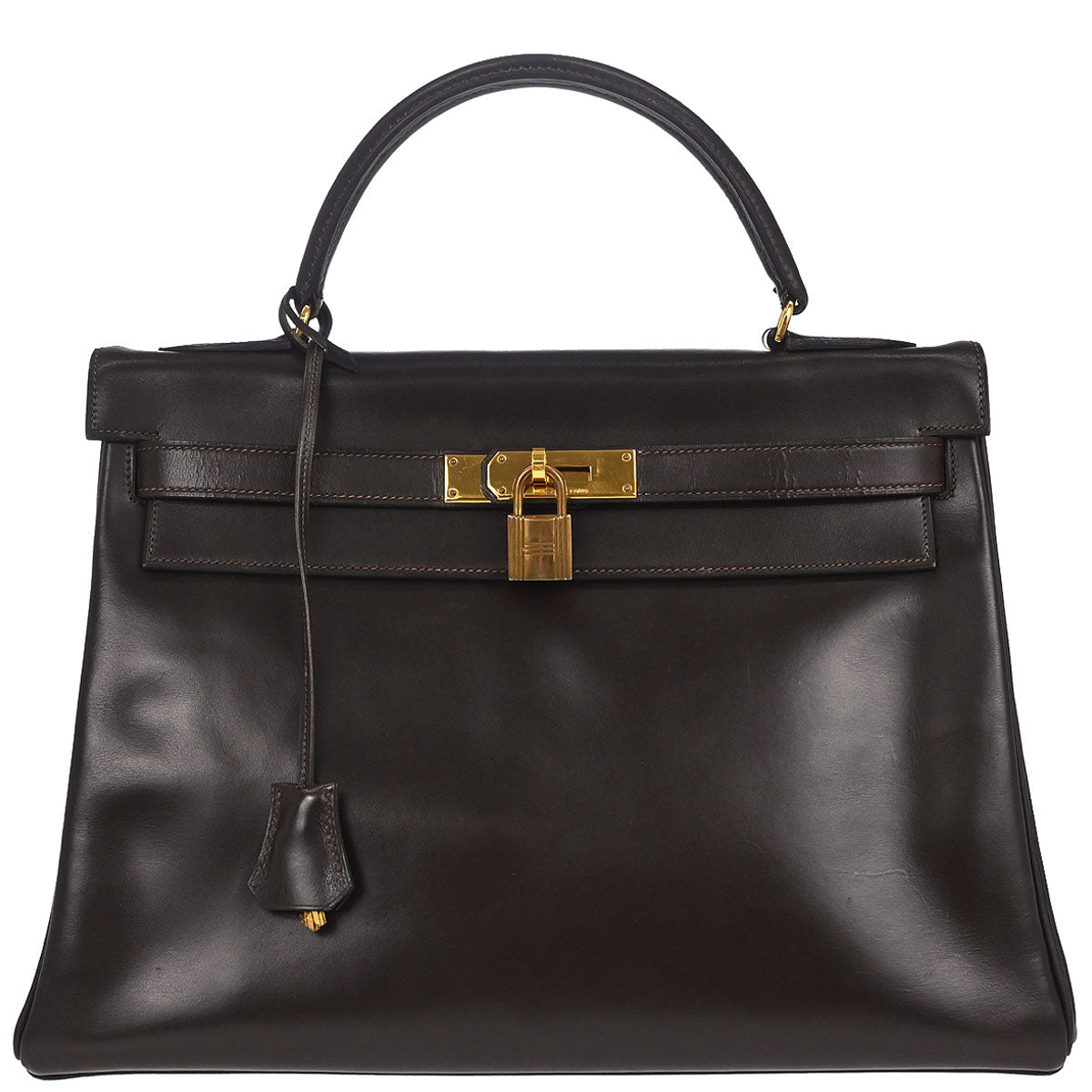 Hermes Chocolat Box Calf Kelly 32 Retourne Handbag