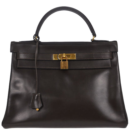 Hermes Chocolat Box Calf Kelly 32 Retourne Handbag