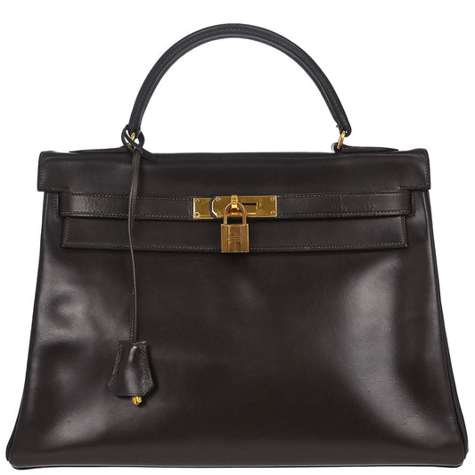 Hermes Chocolat Box Calf Kelly 32 Retourne Handbag