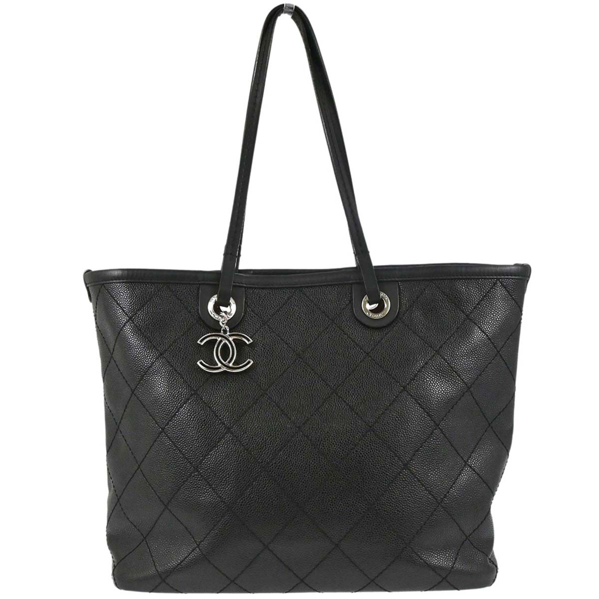 Chanel 2014 Black Caviar Skin On The Road Shopping Fever Tote Bag