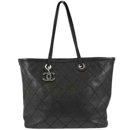 Chanel 2014 Black Caviar Skin On The Road Shopping Fever Tote Bag