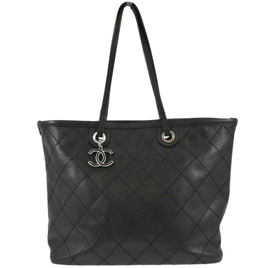 Chanel 2014 Black Caviar Skin On The Road Shopping Fever Tote Bag