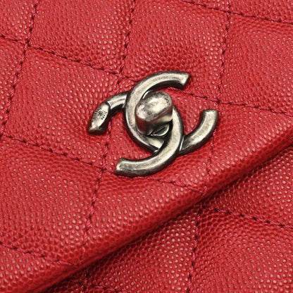 Chanel 2017 Red Caviar Skin Coco Handle 2way Shoulder Handbag