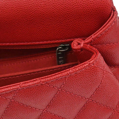 Chanel 2017 Red Caviar Skin Coco Handle 2way Shoulder Handbag