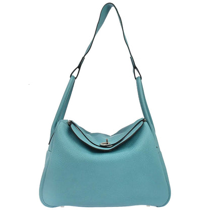 Hermes Bleu Atoll Taurillon Clemence Lindy 34 Shoulder Bag