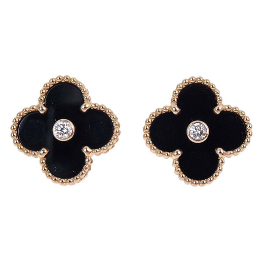 Van Cleef & Arpels Vintage Alhambra Pierced Earrings Au750 Onyx Jewelry