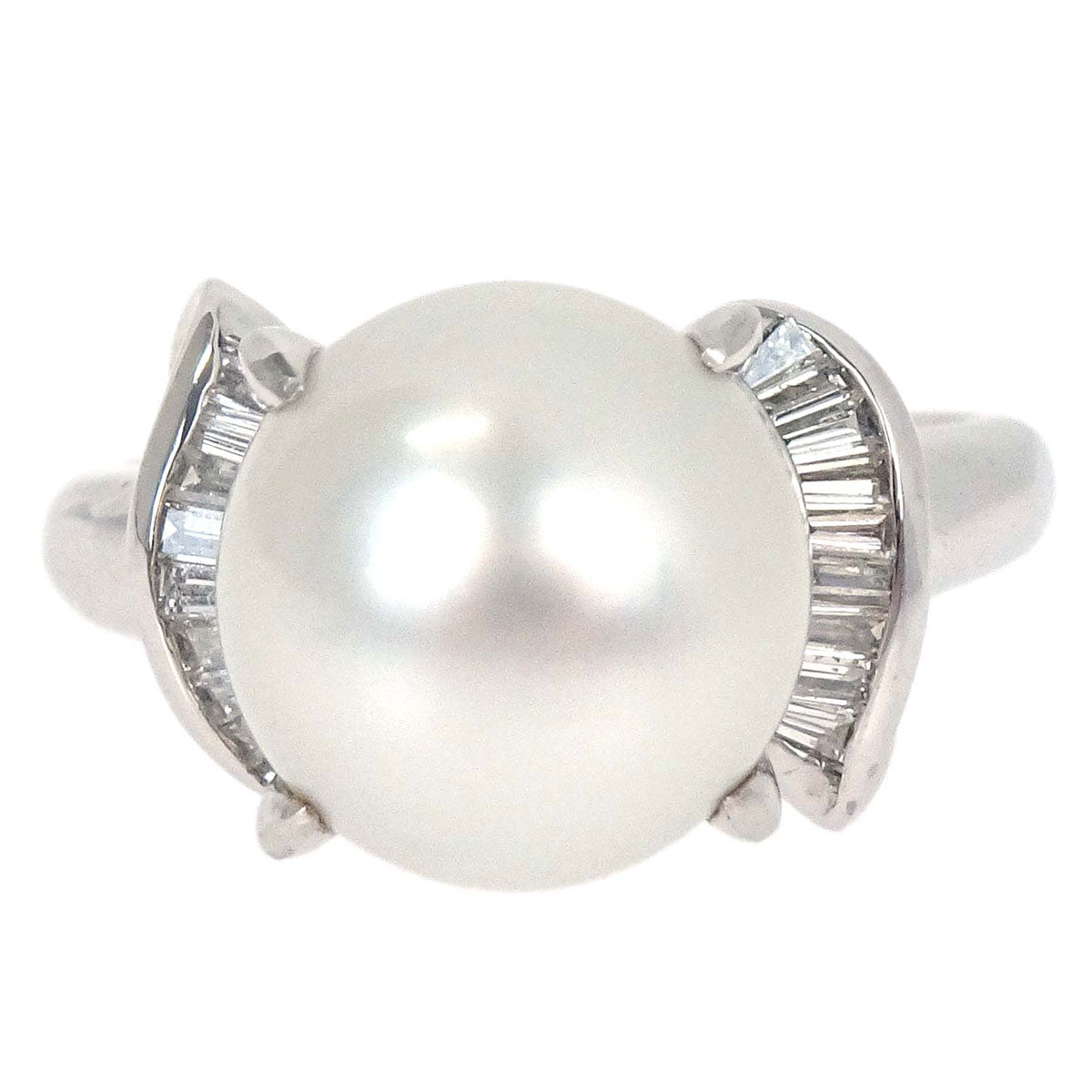 Ring Pt900 Pearl Diamond Silver #52 Jewelry